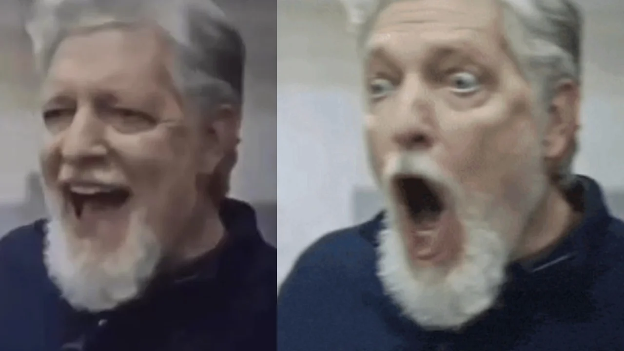 The cover image for the Kurt Caldwell meme: Clancy Brown transitioning from hearty laughter to wide-eyed shock, the reaction sequence that fueled the format.