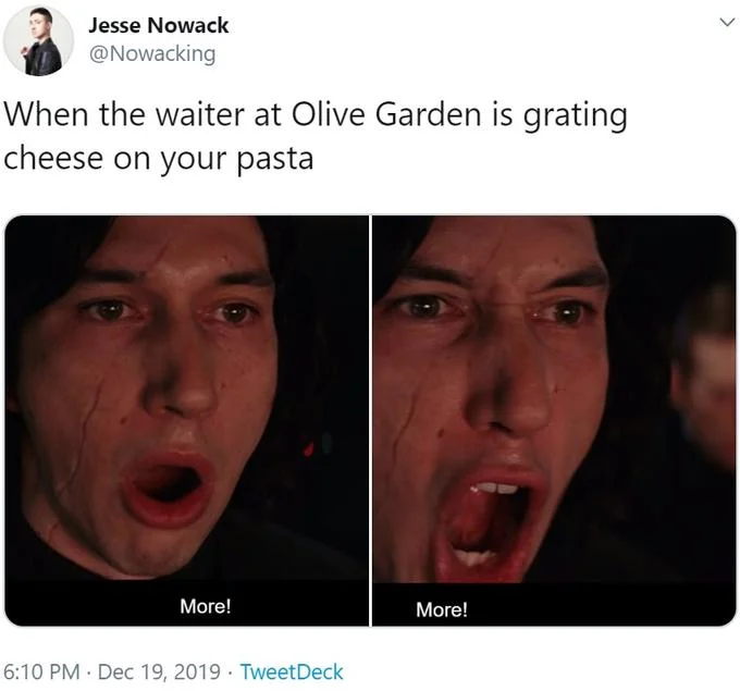 Meme applied to restaurant breadstick humor.