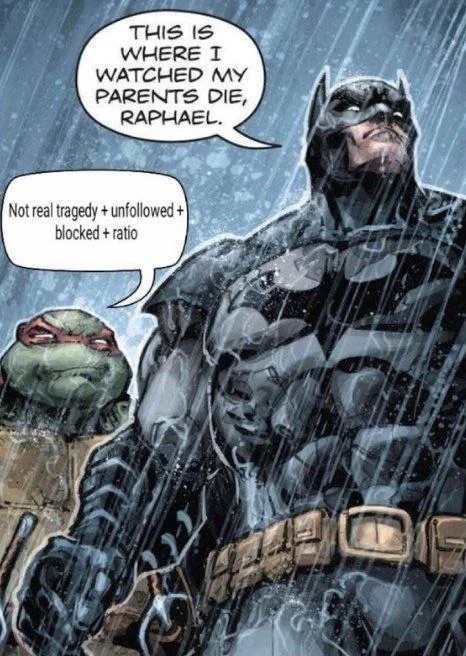 Batman comic with ratio dismissal punchline from Raphael.