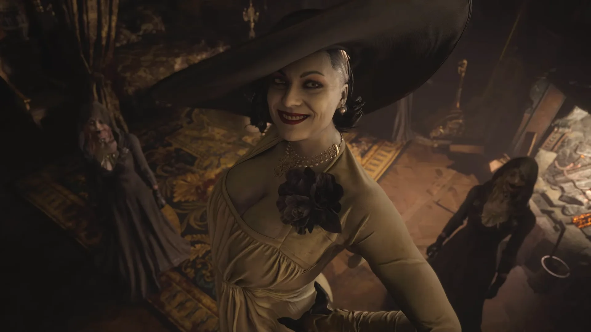 Lady Dimitrescu as she appears in the Resident Evil Village trailer that introduced her to the world.