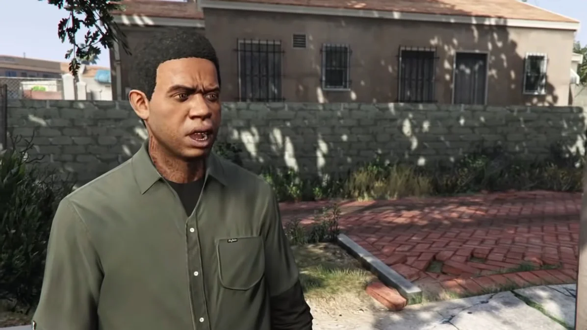 Lamar Davis in the iconic GTA V cutscene where he roasts his friend Franklin Clinton over his 'yee-yee ass haircut.'