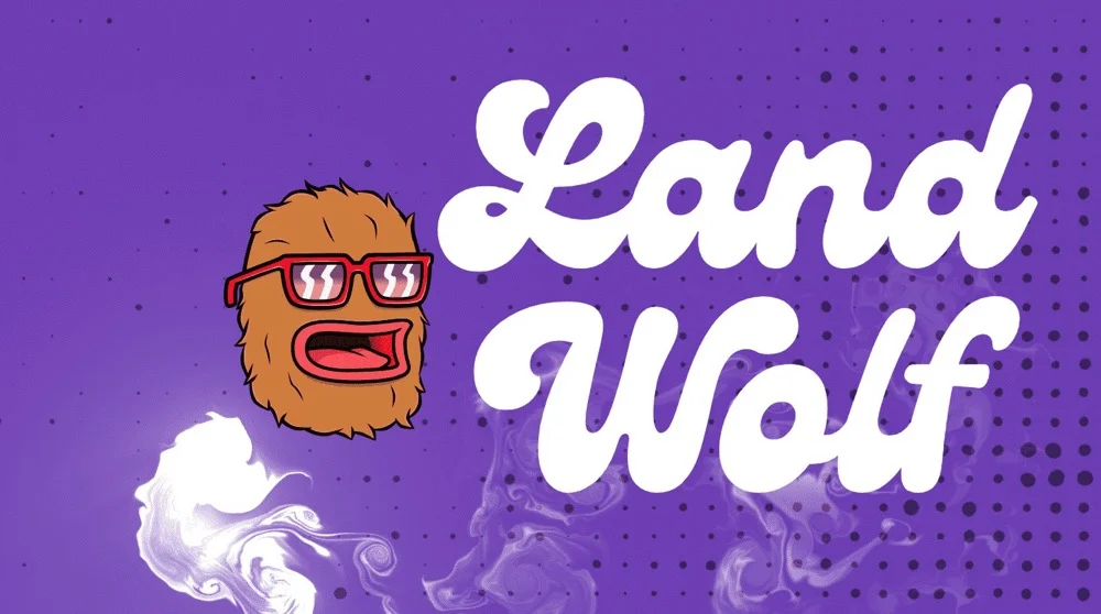 Landwolf character art on purple gradient background.