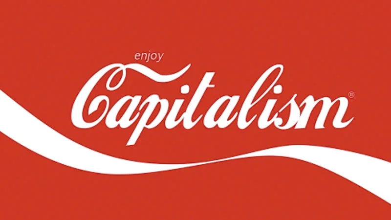 The 'Enjoy Capitalism' Coca-Cola logo parody, a widely circulated visual associated with critiques of late capitalism.