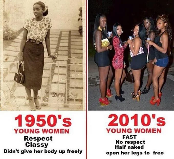Misogynistic generational comparison meme from wrong generation discourse.