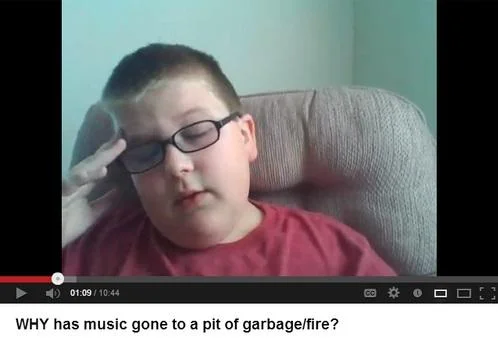 YouTube screenshot mocking modern music nostalgia complaints.