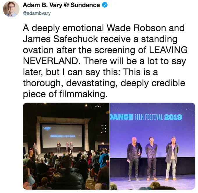 Journalist Amy Kaufman tweets about the heavy police presence at the Sundance premiere of Leaving Neverland.