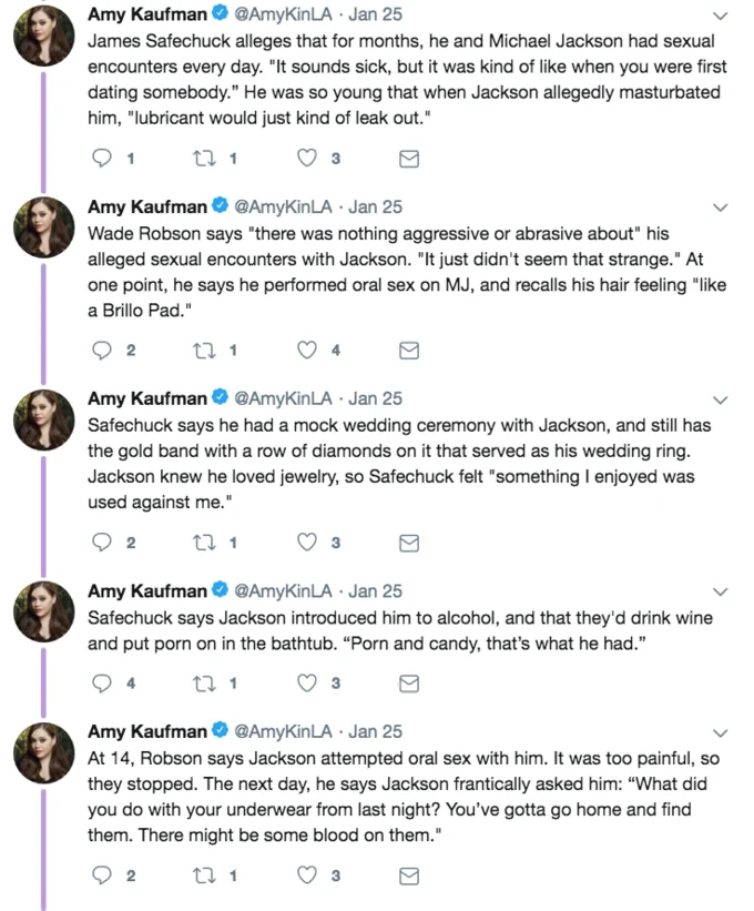 Adam B. Vary tweets about the emotional standing ovation for accusers Wade Robson and James Safechuck at the Sundance screening of Leaving Neverland.