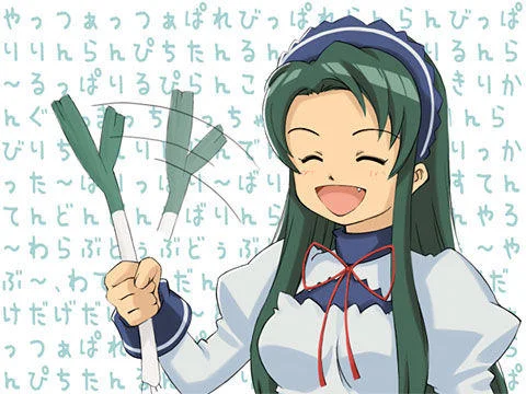 Leekspin fan art featuring green-haired character with leek.
