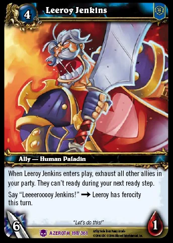 Leeroy Jenkins character card from digital collectible card game.