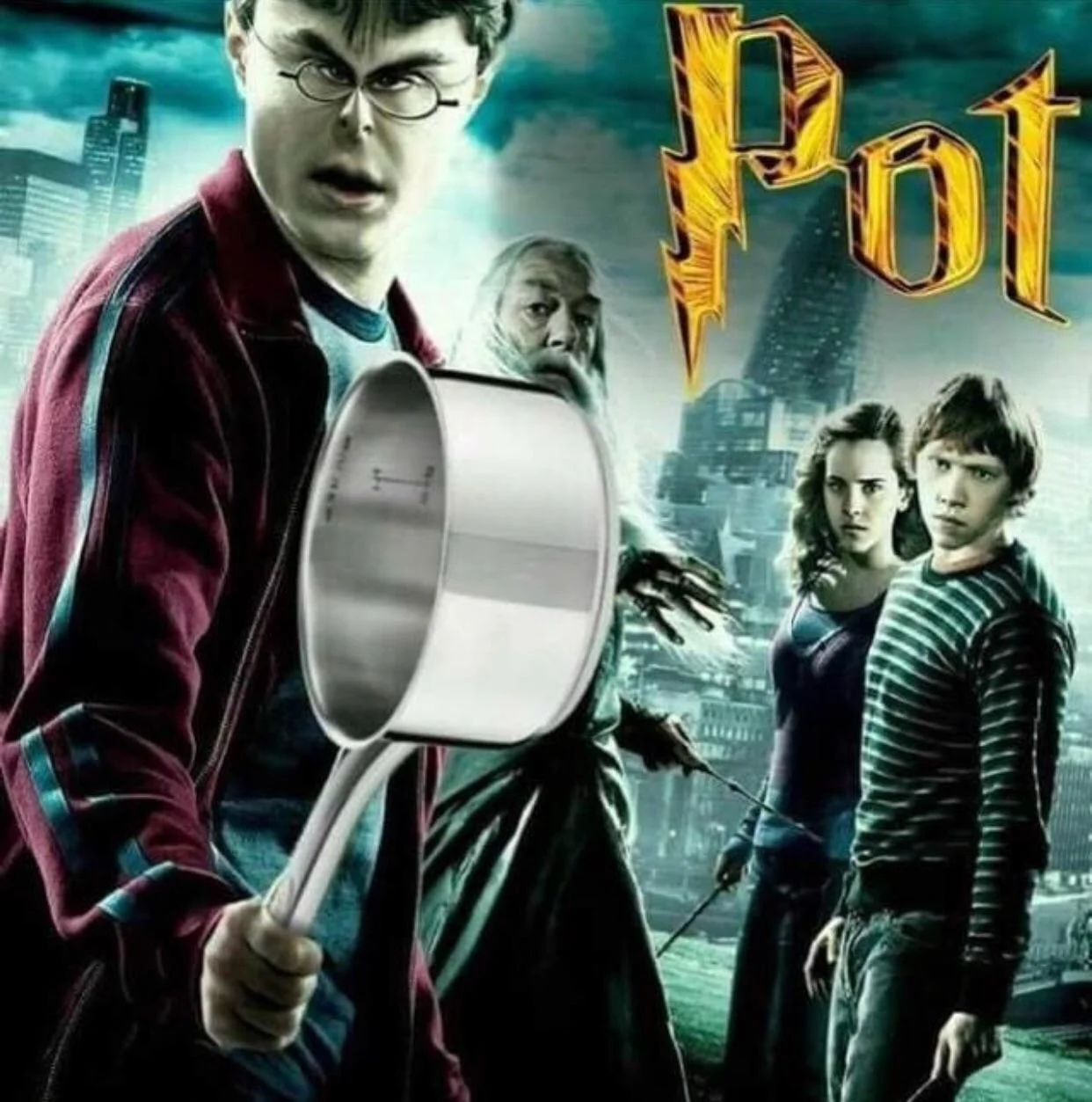 A Harry Potter poster parody titled 'Pot' referencing marijuana slang, shared in the context of Canadian weed legalization.