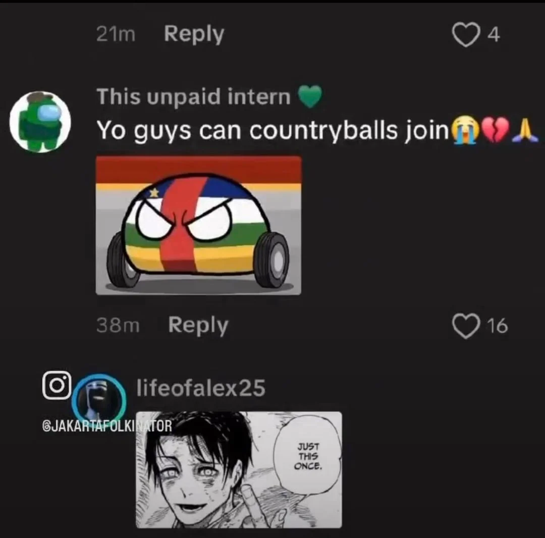 Countryballs fans are welcomed into the fandom truce with another iteration of the 'just this once' response.