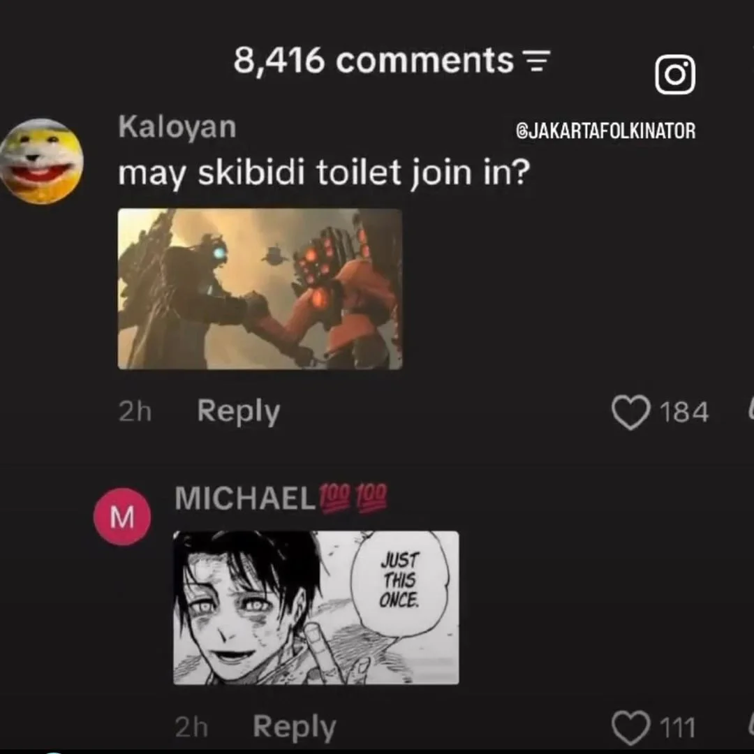 Even Skibidi Toilet fans request a spot in the great fandom truce, met with the meme's 'just this once' acceptance.