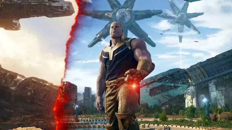 Thanos on his devastated homeworld of Titan, the source scene from Avengers: Infinity War that inspired the 'Let Me Guess, Your Home?' meme format.