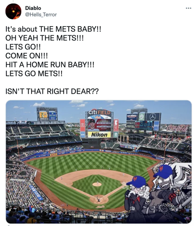 Post connecting catchphrase to actual Mets stadium.