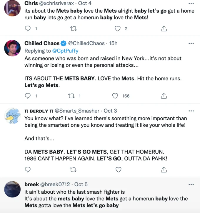 Multiple posts showing pervasive meme usage.