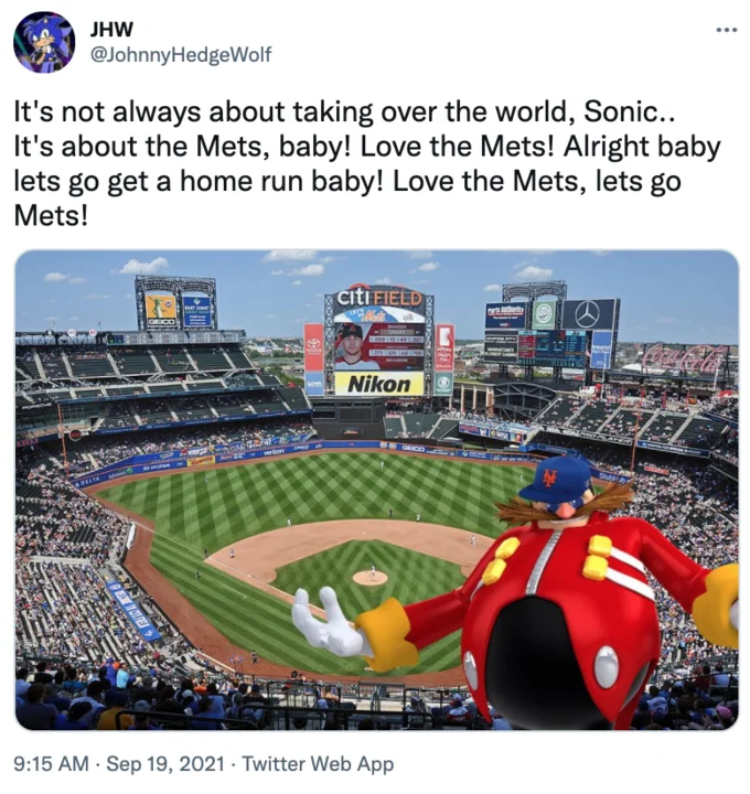 Sonic character adapted into Mets stadium setting.