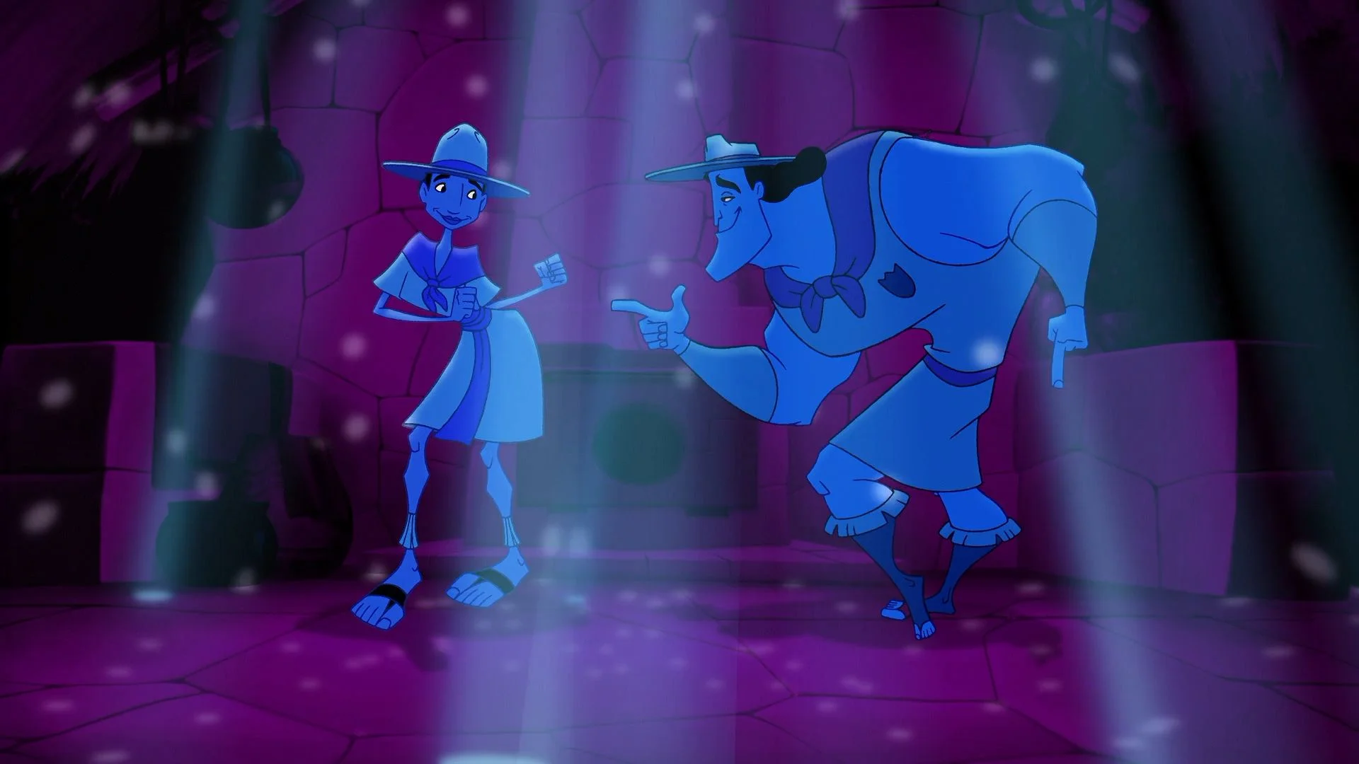 The iconic dance scene from Disney's Kronk's New Groove (2005) featuring Kuzco and Kronk grooving under spotlights, the source of the 'Let's Groove' meme.