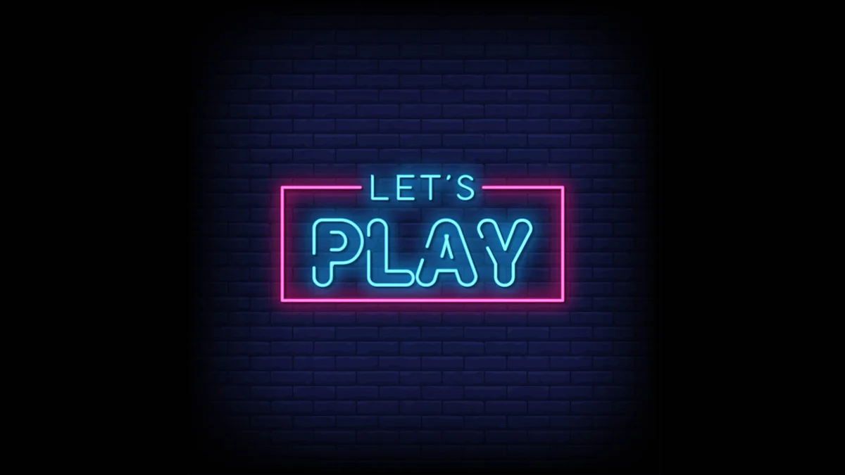 The 'Let's Play' banner, a stylized neon sign representing the popular gaming video format where players record themselves playing through video games.