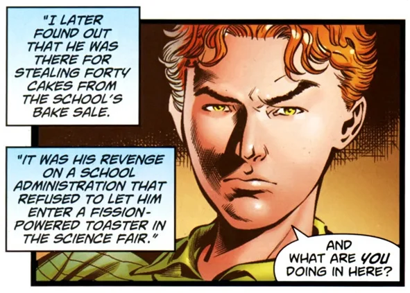 A modern DC Comics panel where writers canonized the 'forty cakes' joke as part of Lex Luthor's backstory.