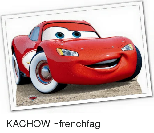 An early meme variant featuring Lightning McQueen's iconic grin paired with the 'KACHOW' catchphrase.
