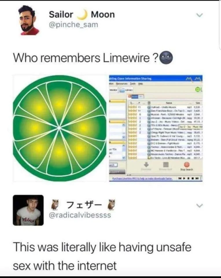 Twitter conversation about Limewire's malware reputation.