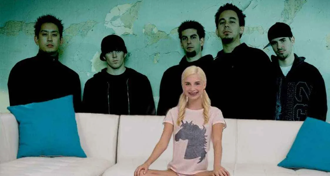 Photoshopped edit reacting to Emily Armstrong being announced as Linkin Park's new vocalist in 2024.