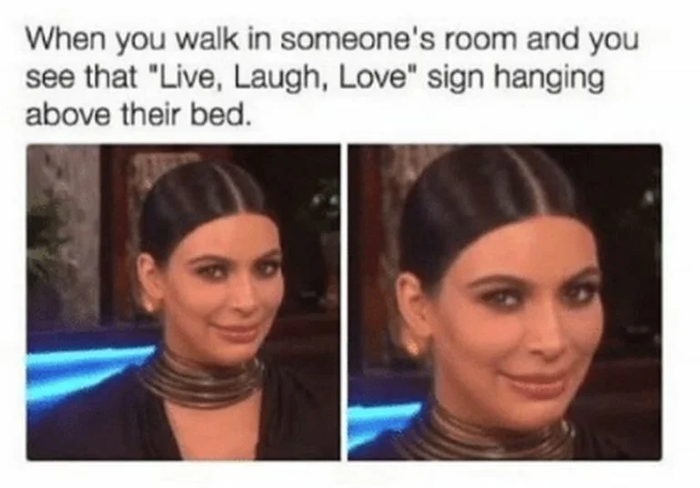 Bedroom decor meme expressing critical judgment.