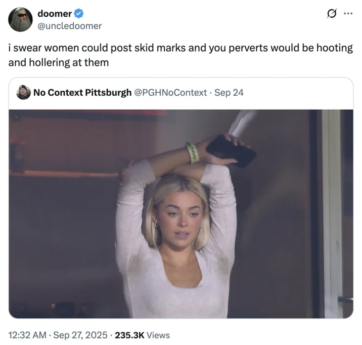 Twitter relationship meme featuring Livvy Dunne at Pirates game