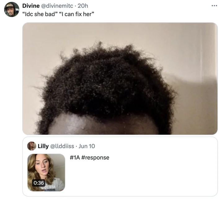 A Twitter reaction using the 'I can fix her' meme format to mock the controversy surrounding Lilly's TikTok.