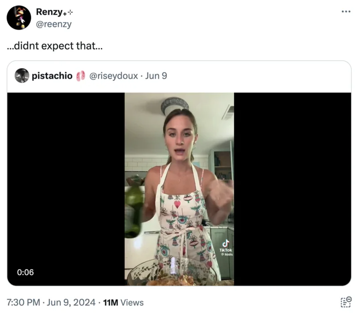 A viral Twitter/X quote-tweet reacting to Lilly's TikTok video, which garnered 11 million views.