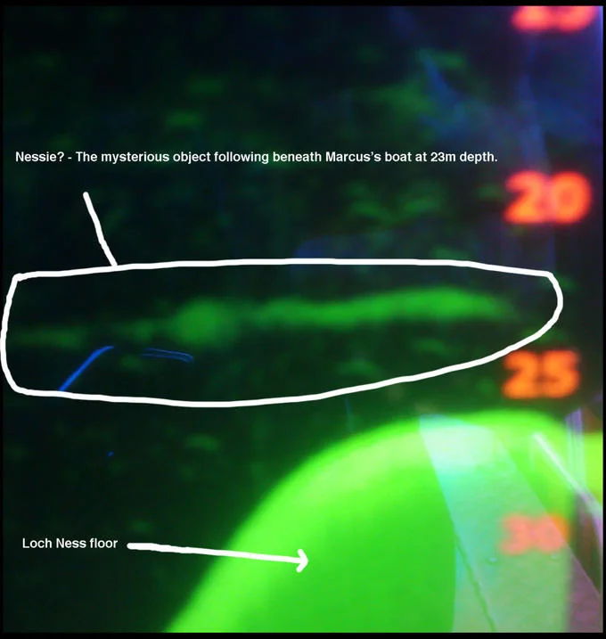 Sonar detection screenshot labeled as mysterious Nessie object.