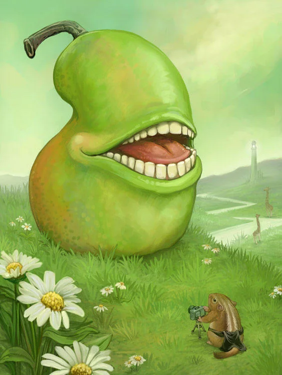 The original 2006 painting 'The Biting Pear of Salamanca' by artist Ursula Vernon, which became the source image for the lolwut meme.