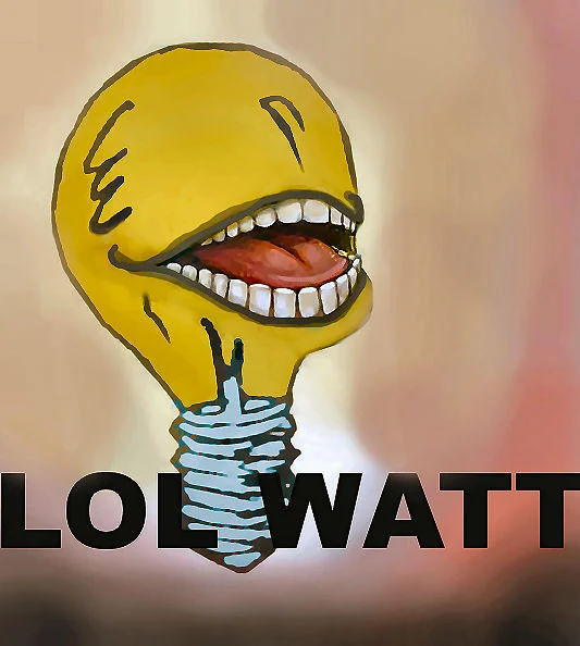A pun-based lolwut variant reimagining the pear as a lightbulb with the caption 'LOL WATT'.