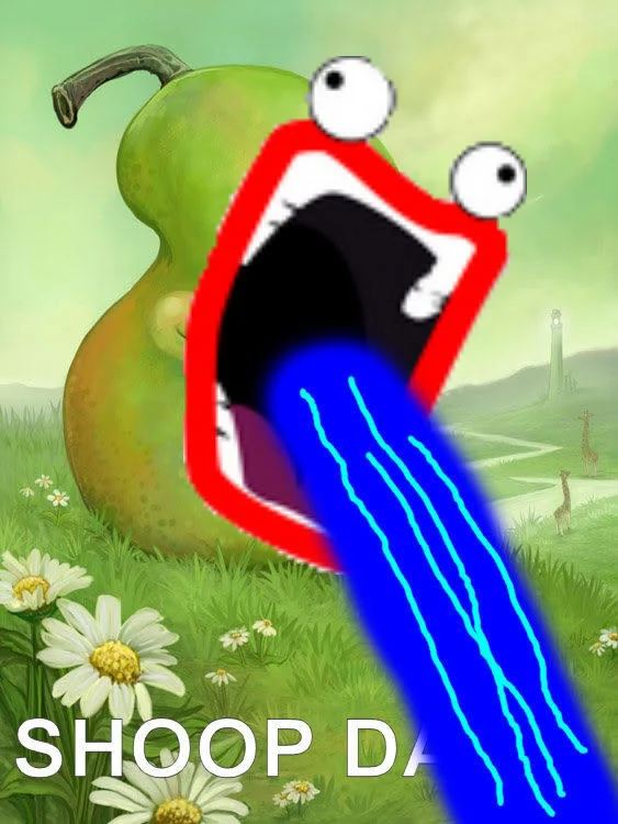 A crossover mashup combining the lolwut pear with the 'Shoop da Whoop' meme, showcasing meme remix culture of the era.