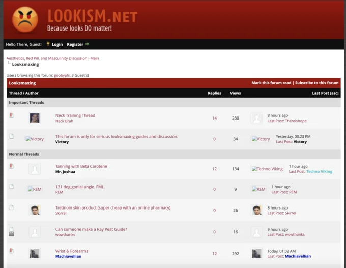 Lookism.net forum where looksmaxxing originated.