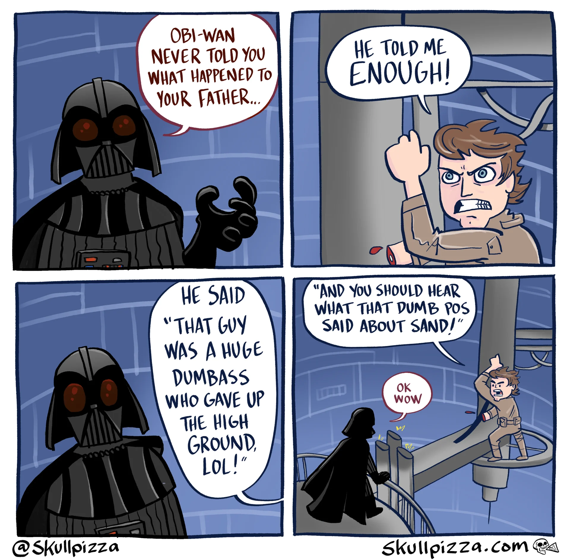 A French-language MS Paint parody of the 'I am your father' scene, replacing the reveal with a cruder joke.