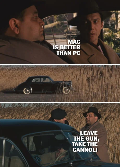 A 4chan thread reimagining the Mac vs. PC ads with Pixar's WALL-E and EVE, poking fun at Apple's device lock-in.
