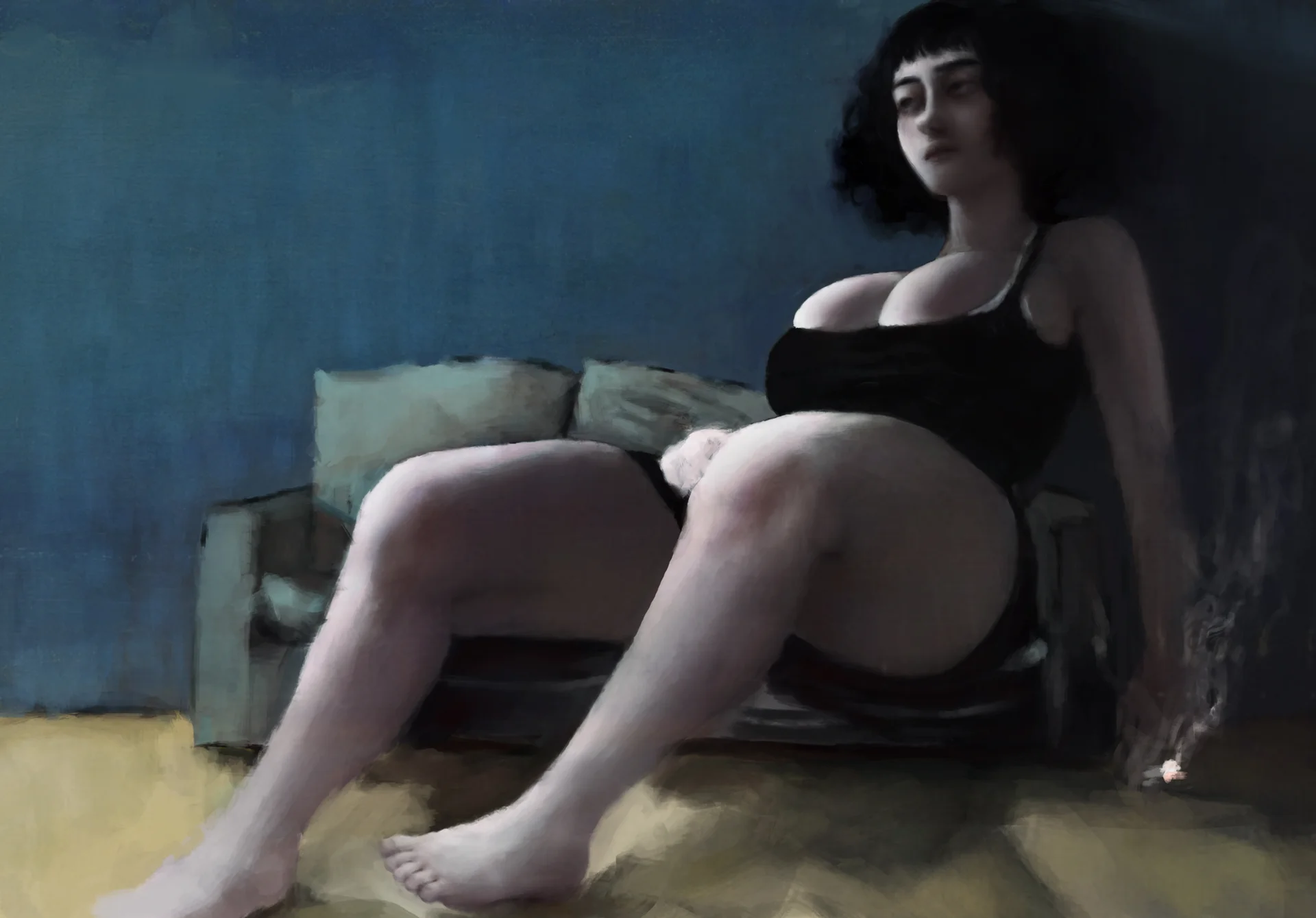 Painterly artwork emphasizing scale and dominance, an aesthetic commonly associated with macrophilia fan art.