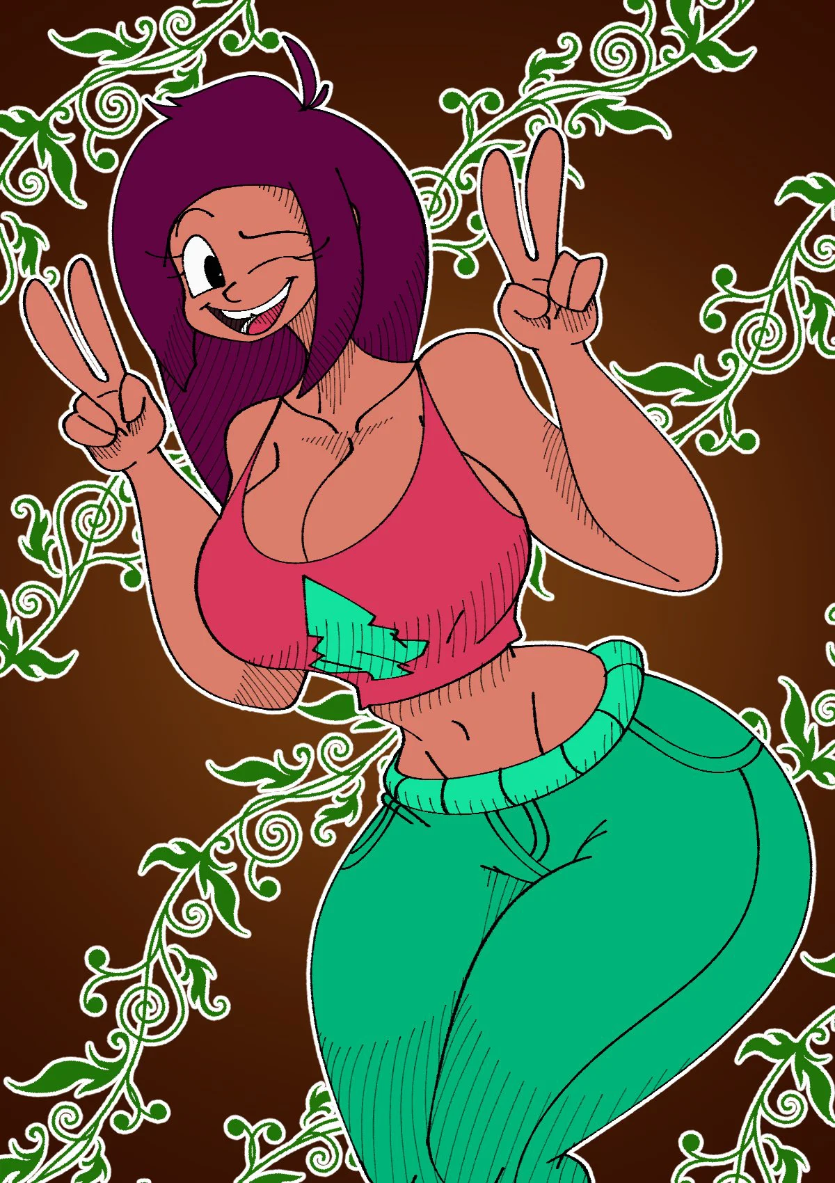 Exaggerated-proportions character art typical of the amazon/giantess visual style associated with the macrophilia fandom.