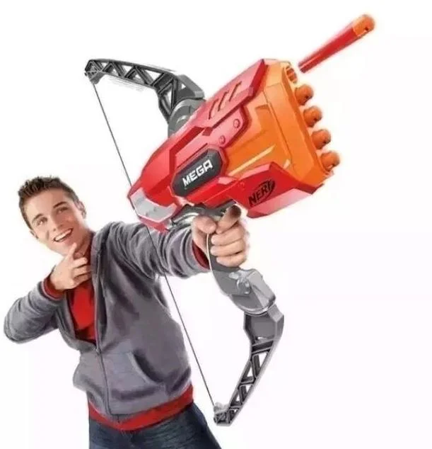 The 'Hanzo main' stereotype visualized: a grinning player wielding a Nerf toy bow in place of the real thing.