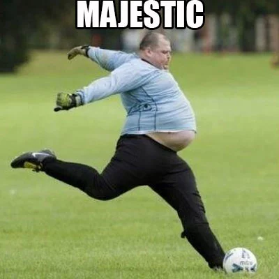 The 'Majestic' soccer player image, a well-known example used to jokingly celebrate ordinary people in unexpectedly graceful athletic poses.