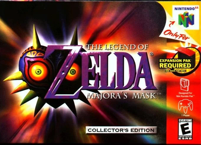 The original Nintendo 64 Collector's Edition box art for The Legend of Zelda: Majora's Mask (2000).
