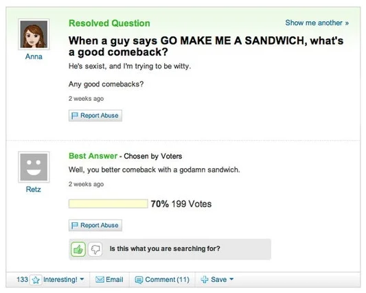 A Success Kid image macro riffing on the make-me-a-sandwich joke via a Subway girlfriend.