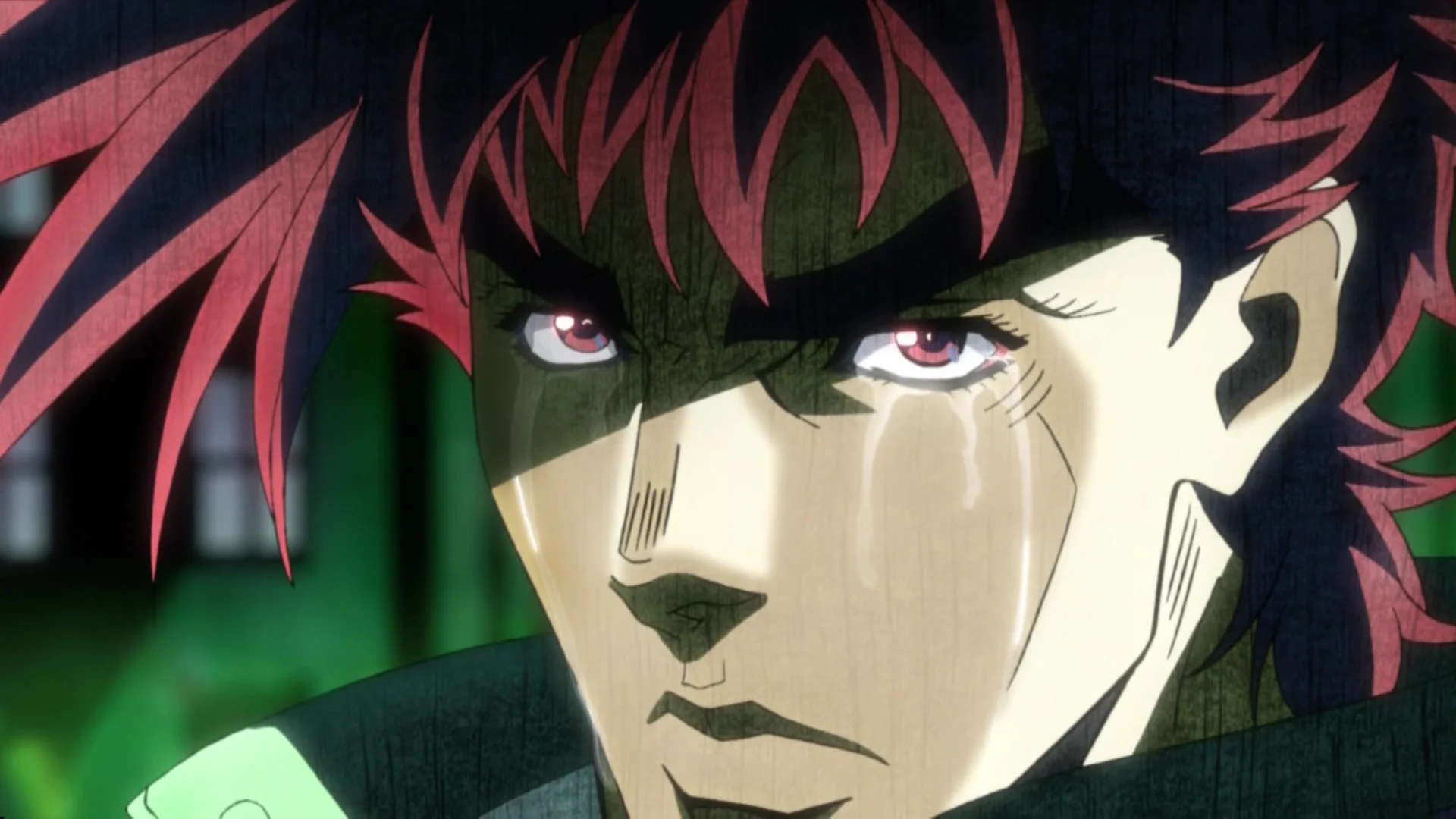 Anime rendition of Kenshiro shedding tears — the visual template most commonly associated with 'manly tears.'