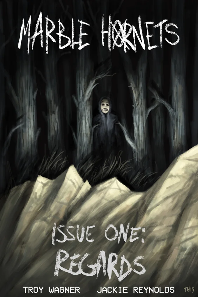 Fan artwork marking the conclusion of Marble Hornets, depicting the abandoned Masky mask on the forest floor.