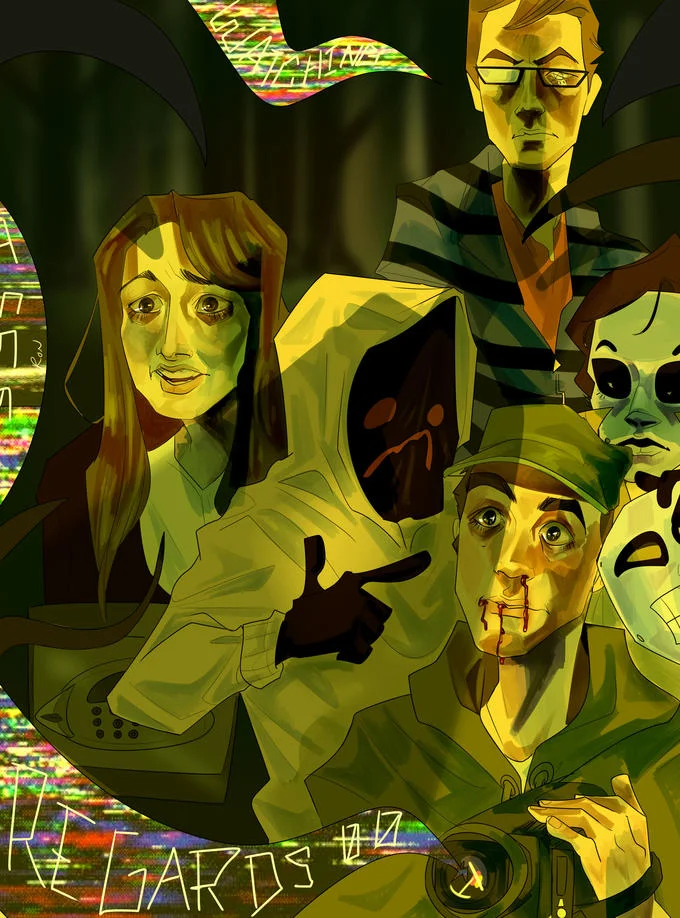 Fan artwork depicting Masky and Hoody, two central proxy antagonists of the Marble Hornets series.