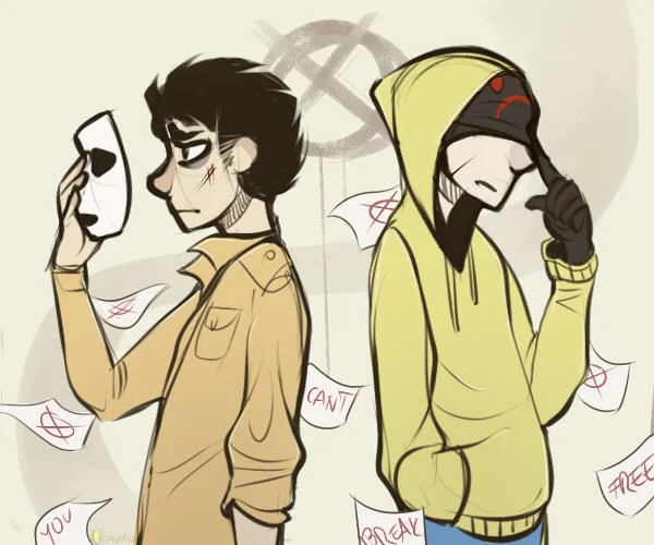 A distorted still evoking the Operator's signature appearances throughout the Marble Hornets found-footage series.