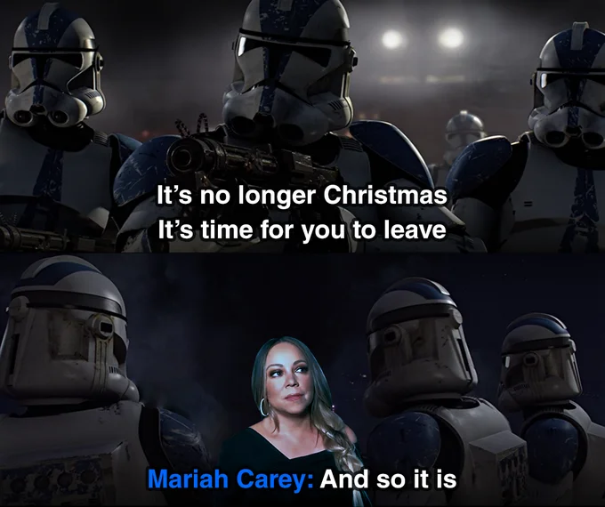 A companion meme to the 'defrosting' joke, imagining Mariah Carey as a mythical creature who returns to the ocean after Christmas ends.