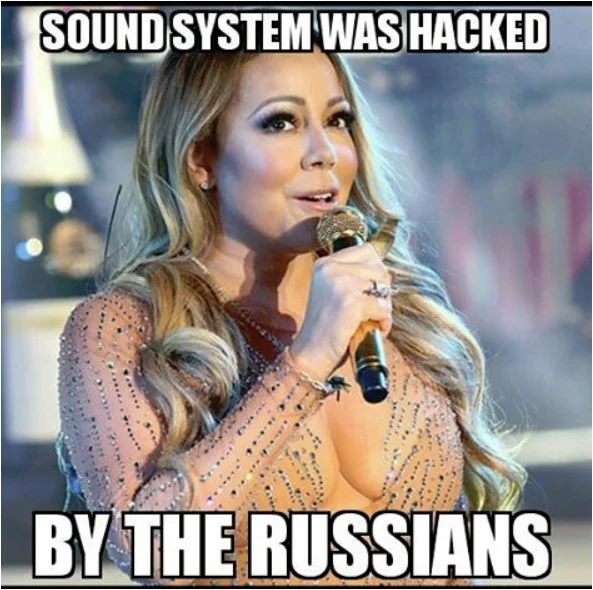 A meme joking that the botched performance was caused by Russian hackers.