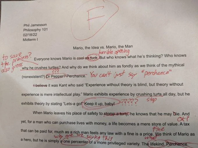 The original graded essay that sparked the meme.
